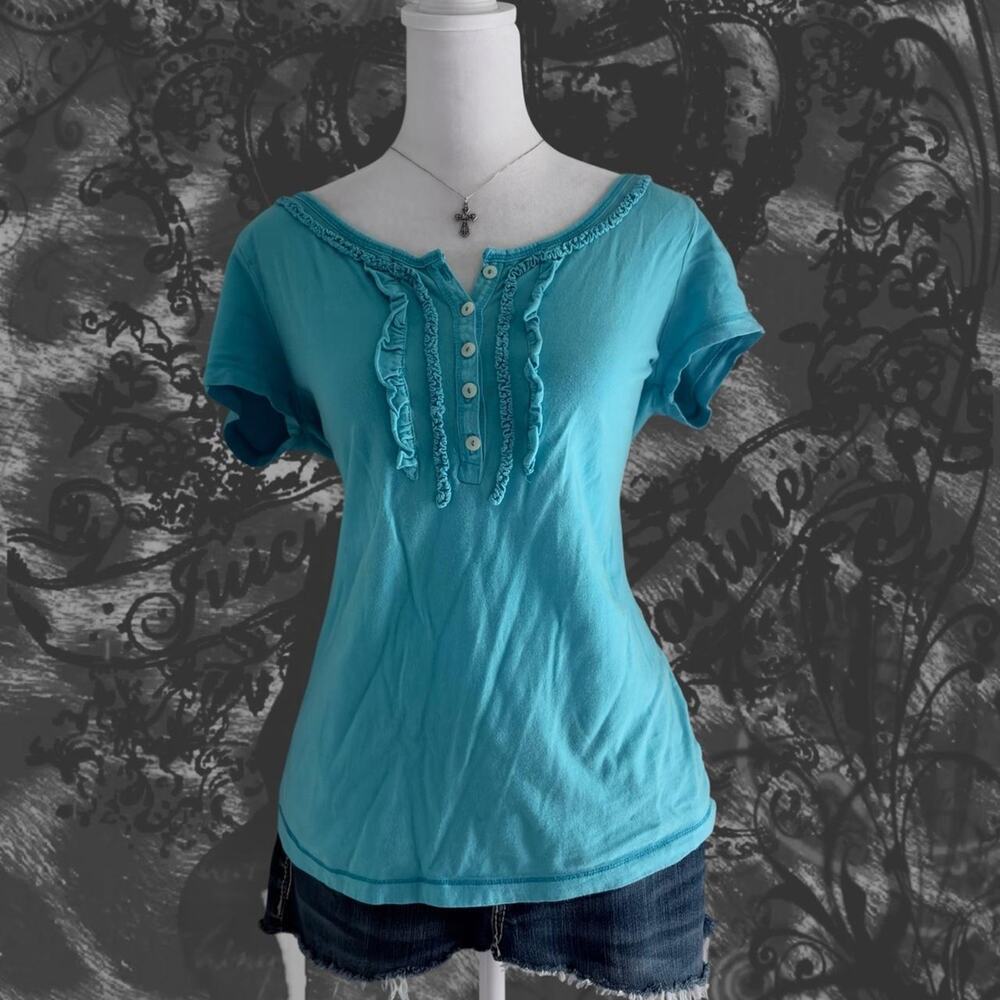 light pastel baby sky blue short sleeve retro coquette babydoll core henley top
